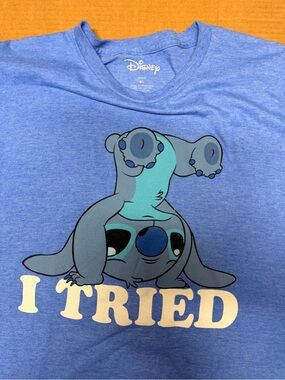 Disney Blue Short-Sleeve Tee with Upside-Down Stitch Graphic